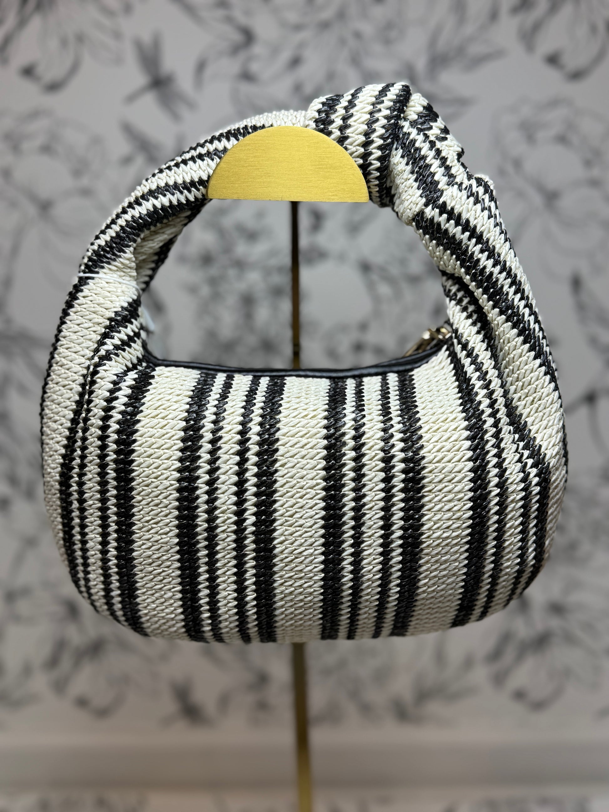 Tessa Straw Knot Clutch/Tote, Black & White Stripe, Urban Expressions