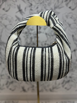 Tessa Straw Knot Clutch/Tote, Black & White Stripe, Urban Expressions