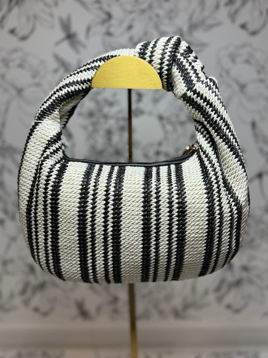 Tessa Straw Knot Clutch/Tote, Black & White Stripe, Urban Expressions