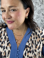 Slate Blue Leopard Pintuck Peplum Top