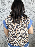 Slate Blue Leopard Pintuck Peplum Top