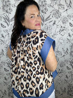 Slate Blue Leopard Pintuck Peplum Top