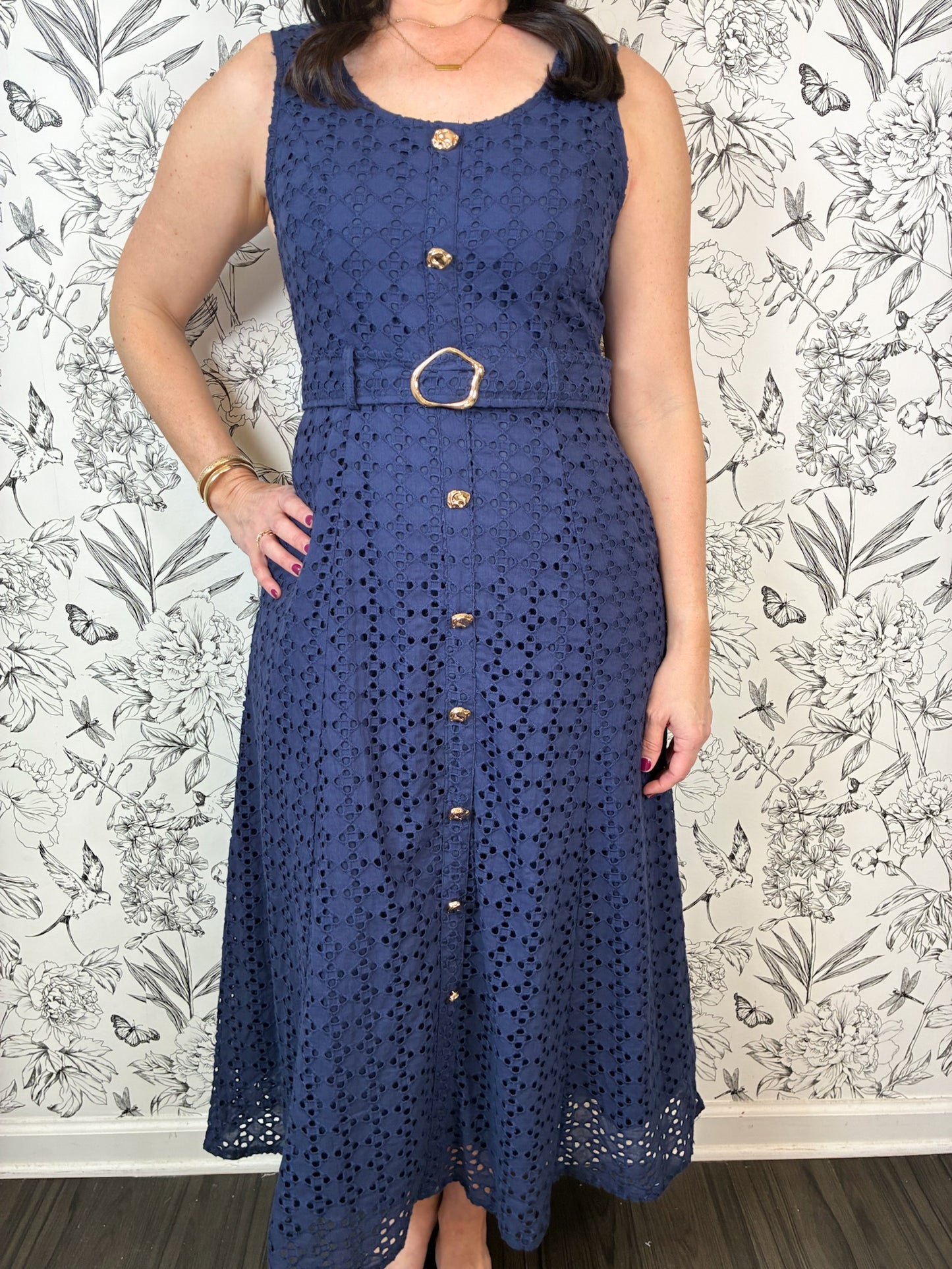 Harbor Navy Belted Midi Dress