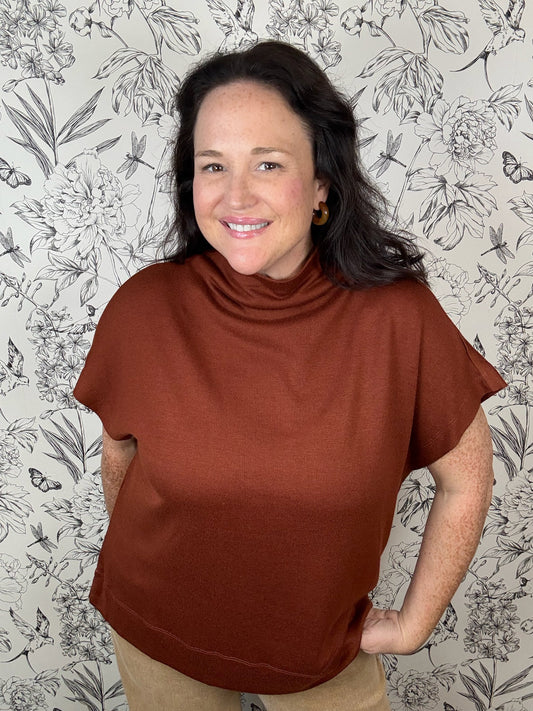 rust knit mock neck CURVY