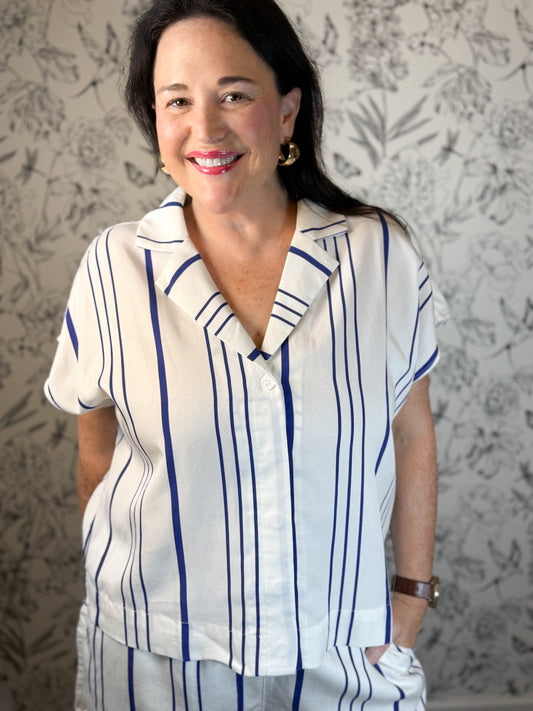 blue white stripe boxy top Dear John