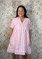 pink white stripe mini dress English Factory