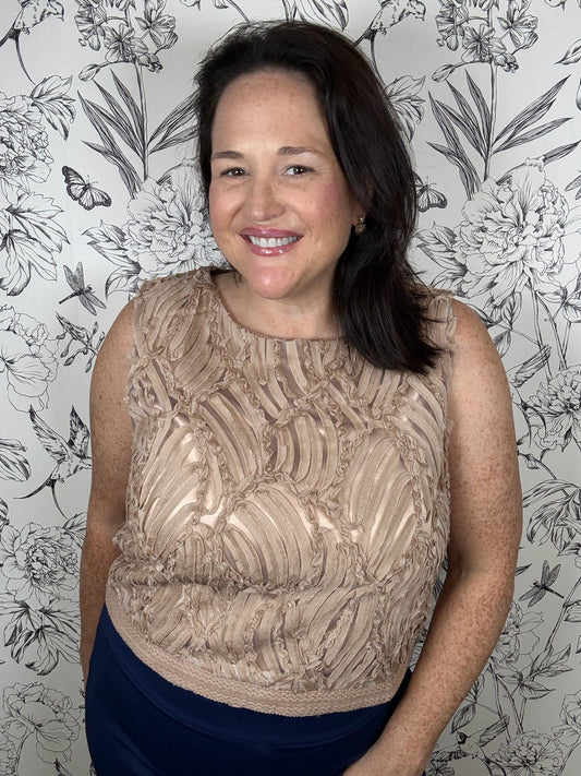 mocha ribbon embroidered tank LALAVON