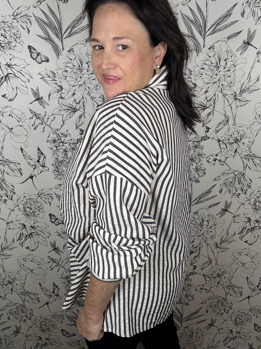 Everyday Edge Stripe Tie Blouse