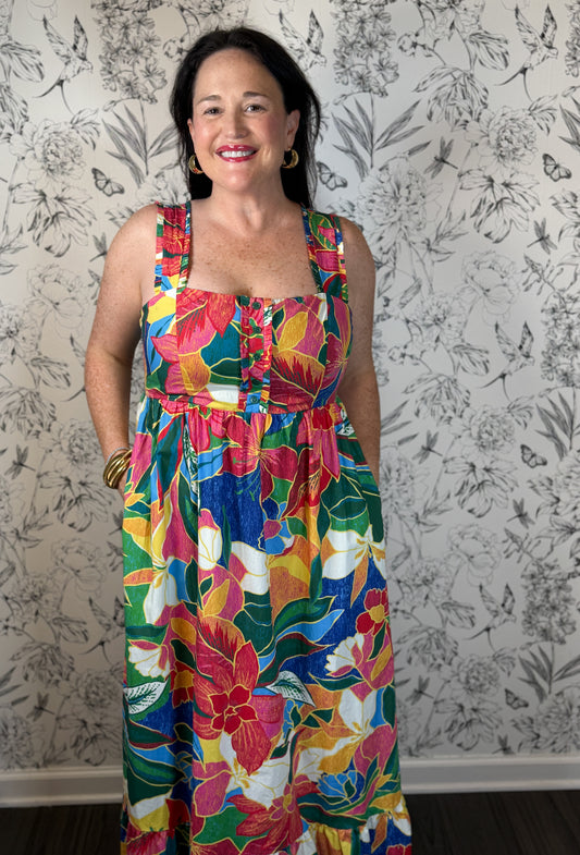 tropical floral maxi dress bow