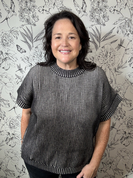 black and ivory stripe lightweight sweater ELAN