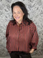 rust and brown stripe blouson blouse GLAM