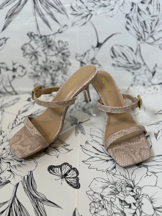 cream snake print kitten heel soda shoes