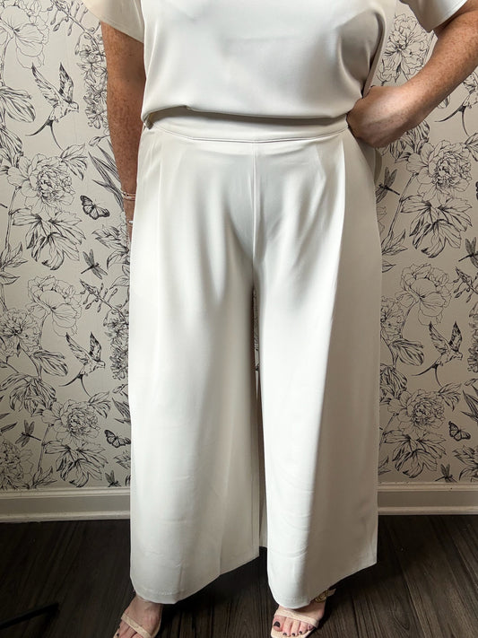 ivory crop pleated wide pant ELLE GREY