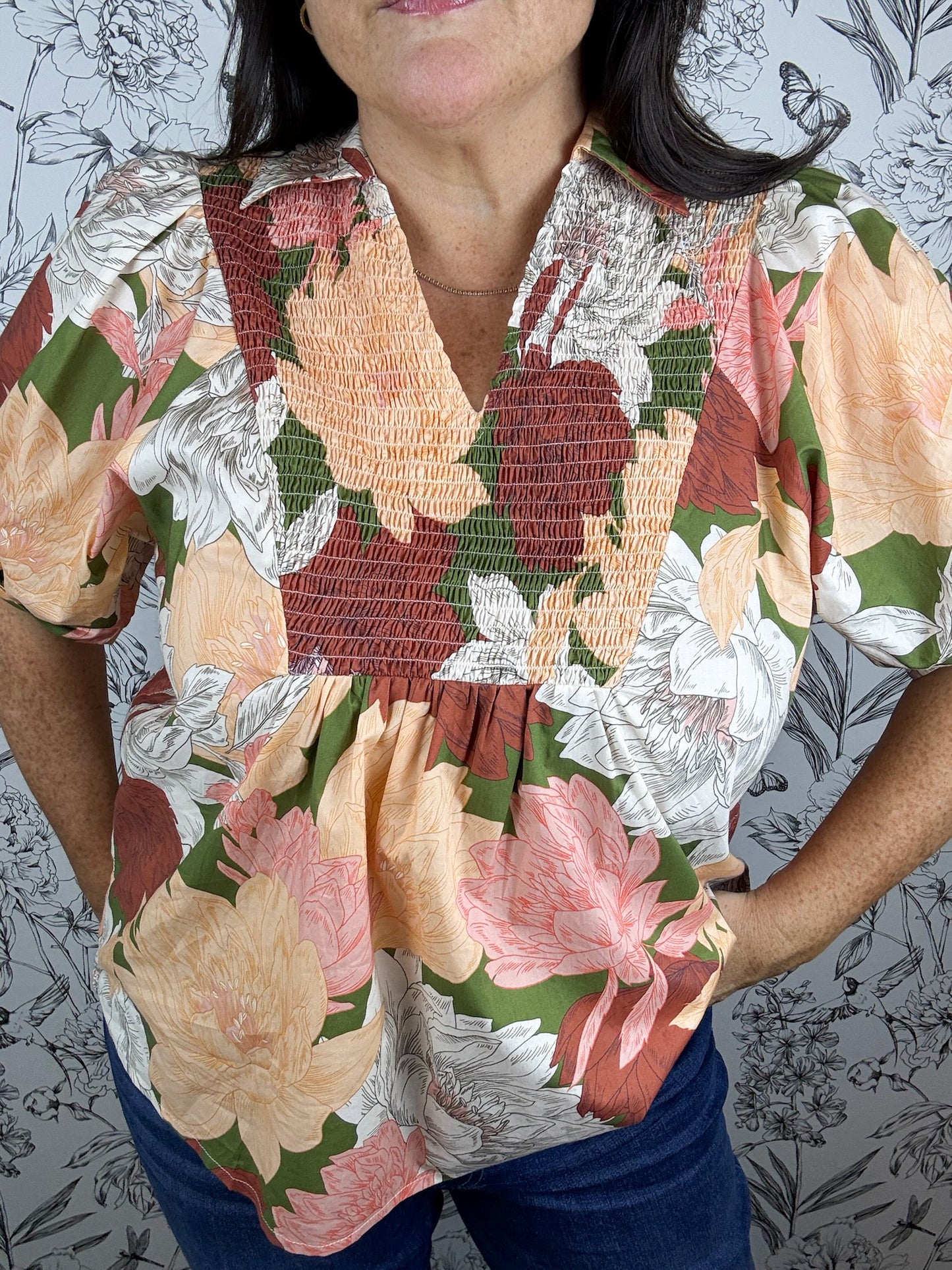 Autumn Bloom Smocked Blouse