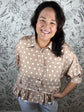 tan and white polka dot blouse ENTRO