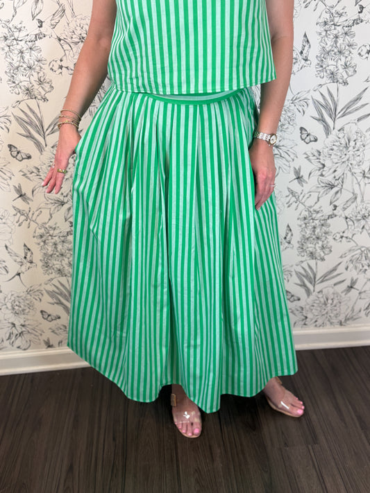 green stripe maxi skirt set