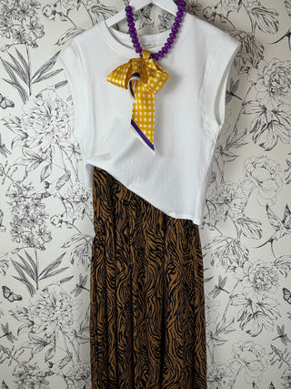 Purple & Gold Check Silk Twilly Scarf