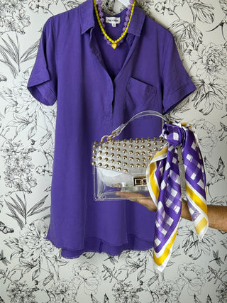 Tailgate Check Scarf in Purple & Gold