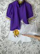Purple & Gold Check Silk Twilly Scarf