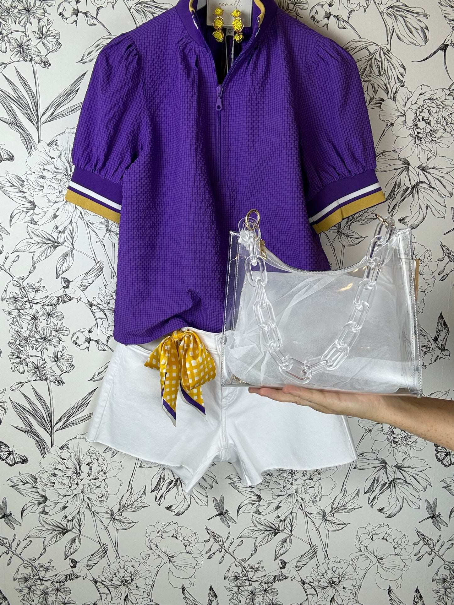 Purple & Gold Check Silk Twilly Scarf