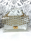 clear handbag/crossbody with gold studs