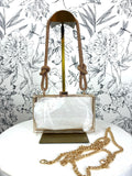 clear acrylic box clutch/crossbody with rhinestone handle