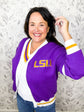custom LSU throw back retro style cardigan with embroidered tiger and LSU GAME DAY
