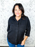 black tencel button up with roll tab sleeve VELVET HEART