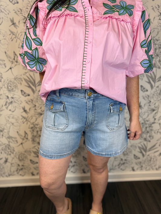 Jamie High Rise Denim Short with Patch Pockets KUT from the Kloth