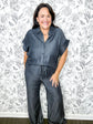 black tencel washed denim bathroom friendly jumpsuit ELAN