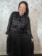 black and gold lurex dotted long sleeve midi dress ELAN