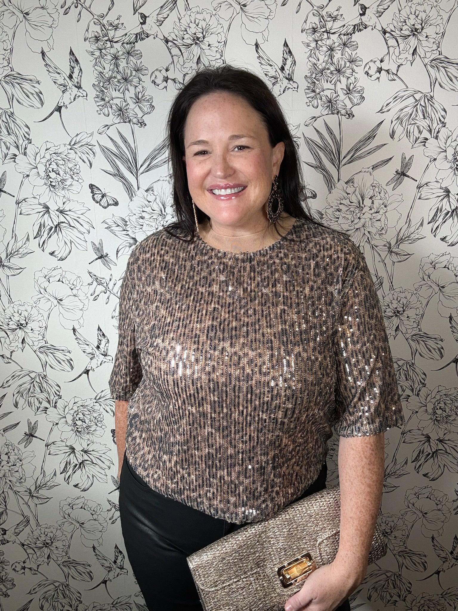 sequin cheetah print boxy top ELAN