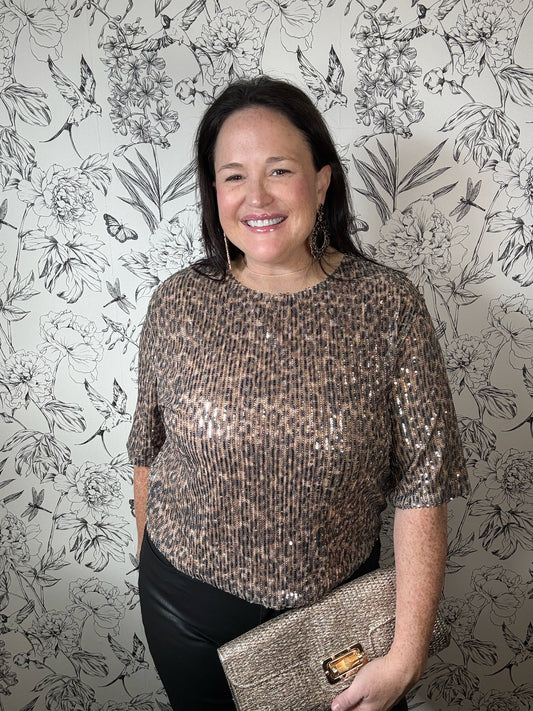 sequin cheetah print boxy top ELAN