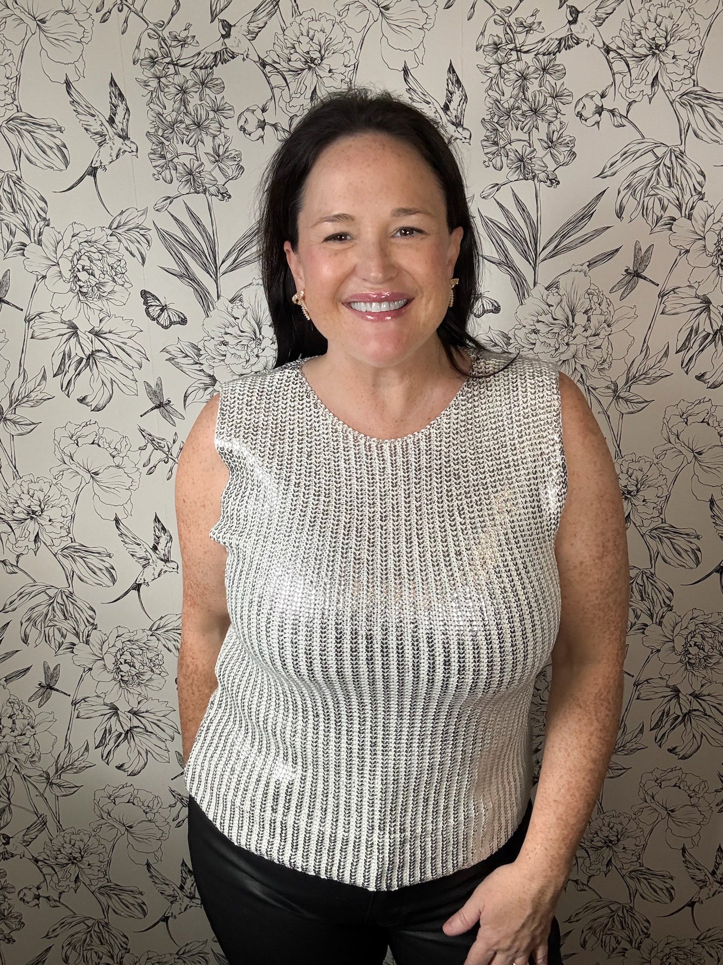 white silver mercerized coated knit tank ELAN