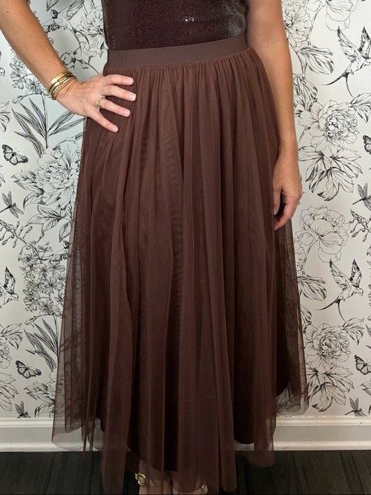 brown tulle midi skirt ELAN