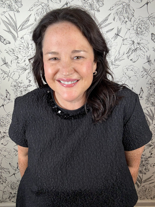 black boxy skimmer textured top LUCY PARIS