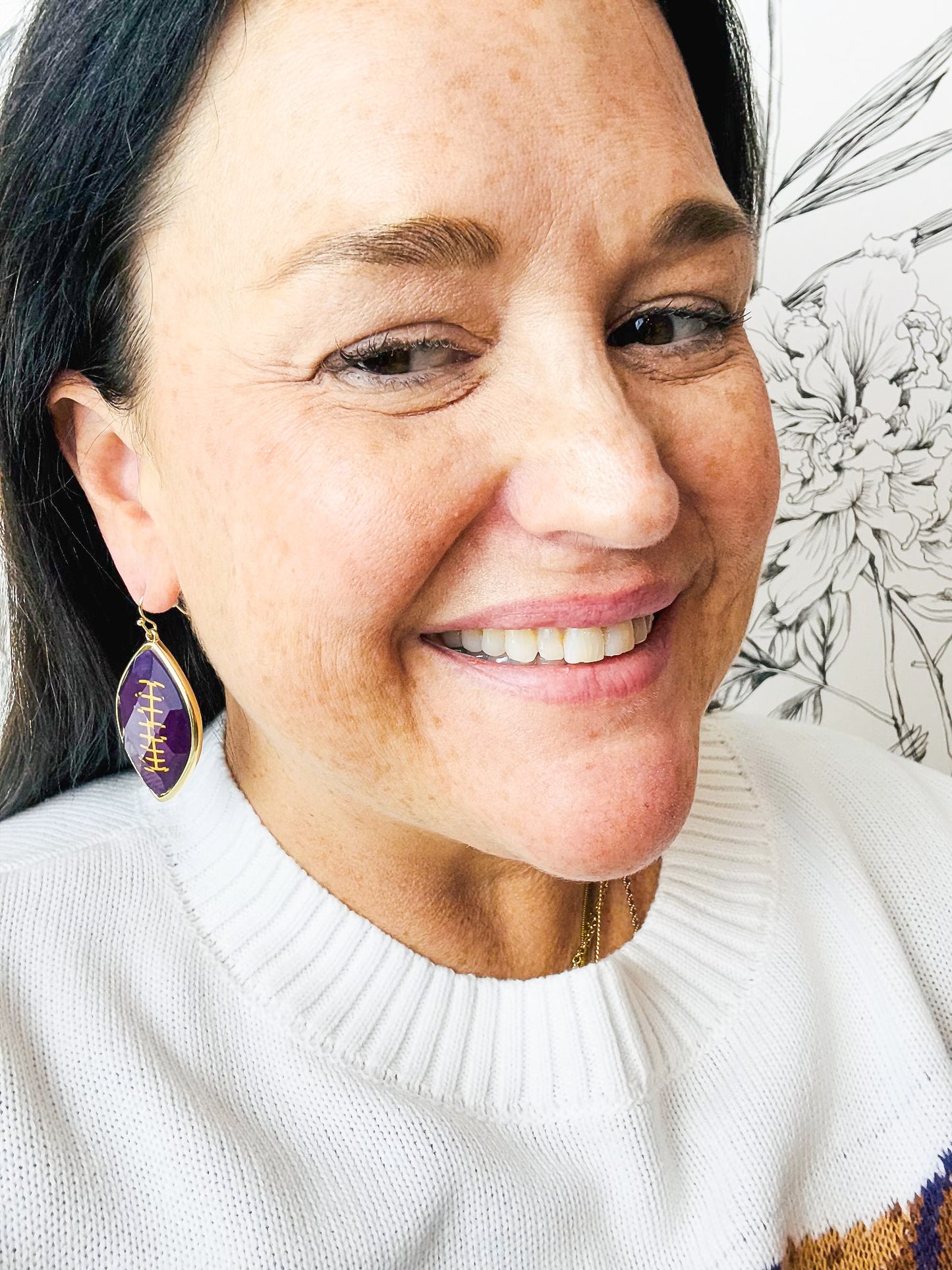 Purple Football Dangle Earrings