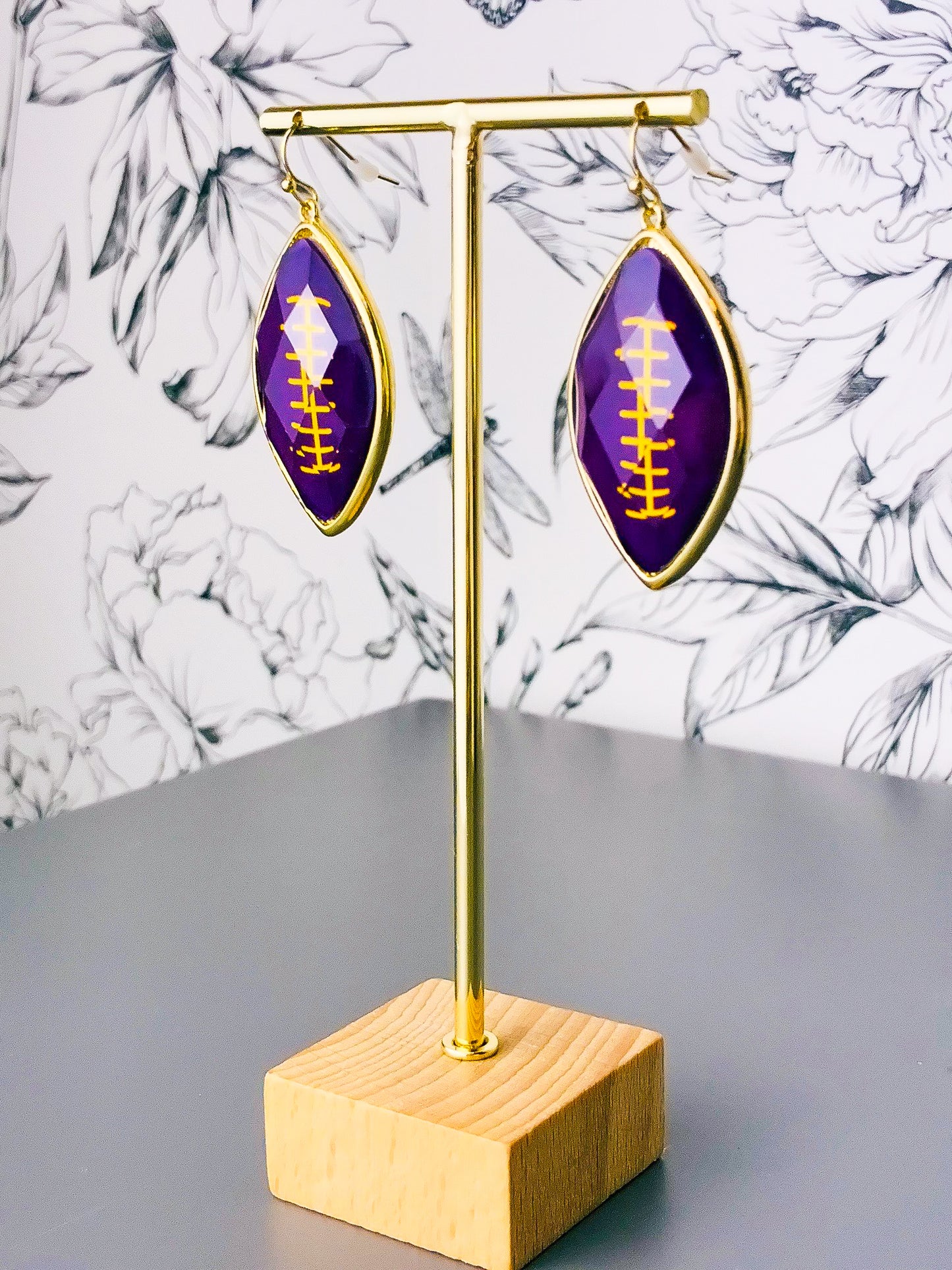 Purple Football Dangle Earrings