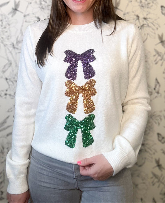 The Muse Mardi Gras Bow Sweater - Best & Co. Boutique