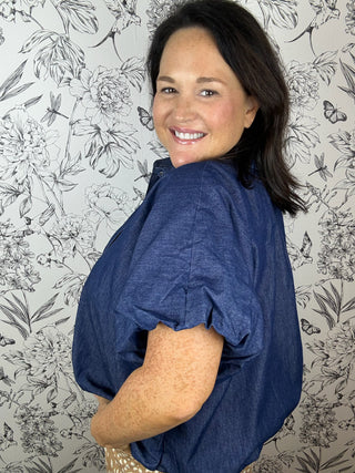 Sunday Stroll Denim Bubble Blouse