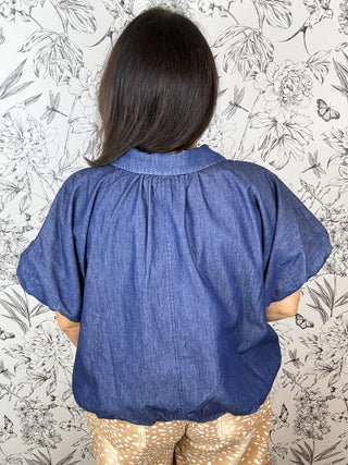 Sunday Stroll Denim Bubble Blouse
