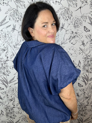 Sunday Stroll Denim Bubble Blouse