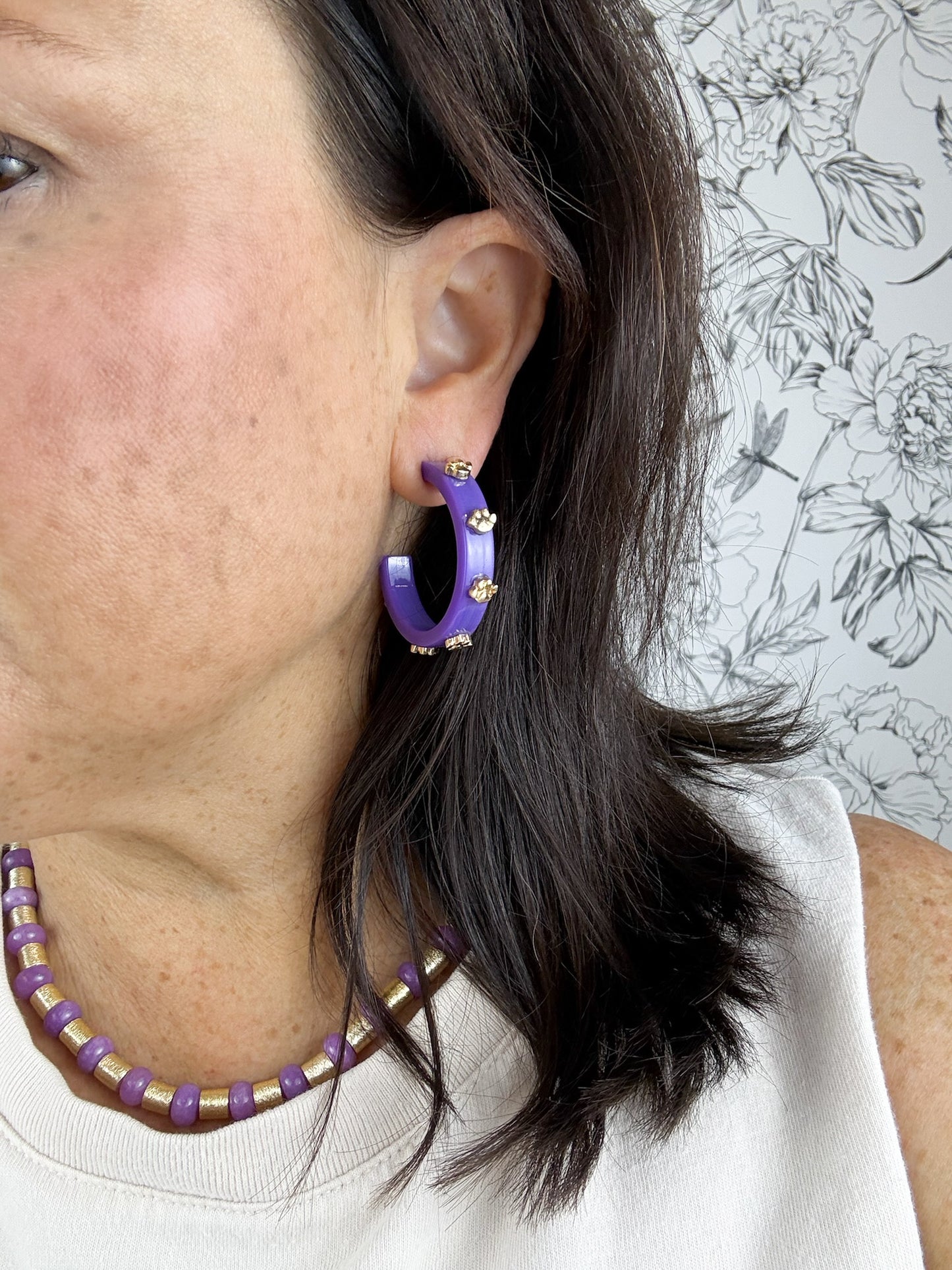 Purple Paw Print Hoops