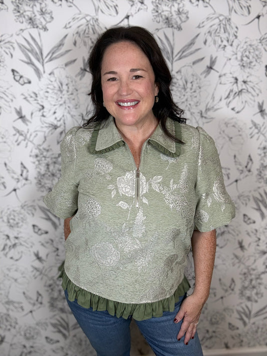 sage floral half zip VOY