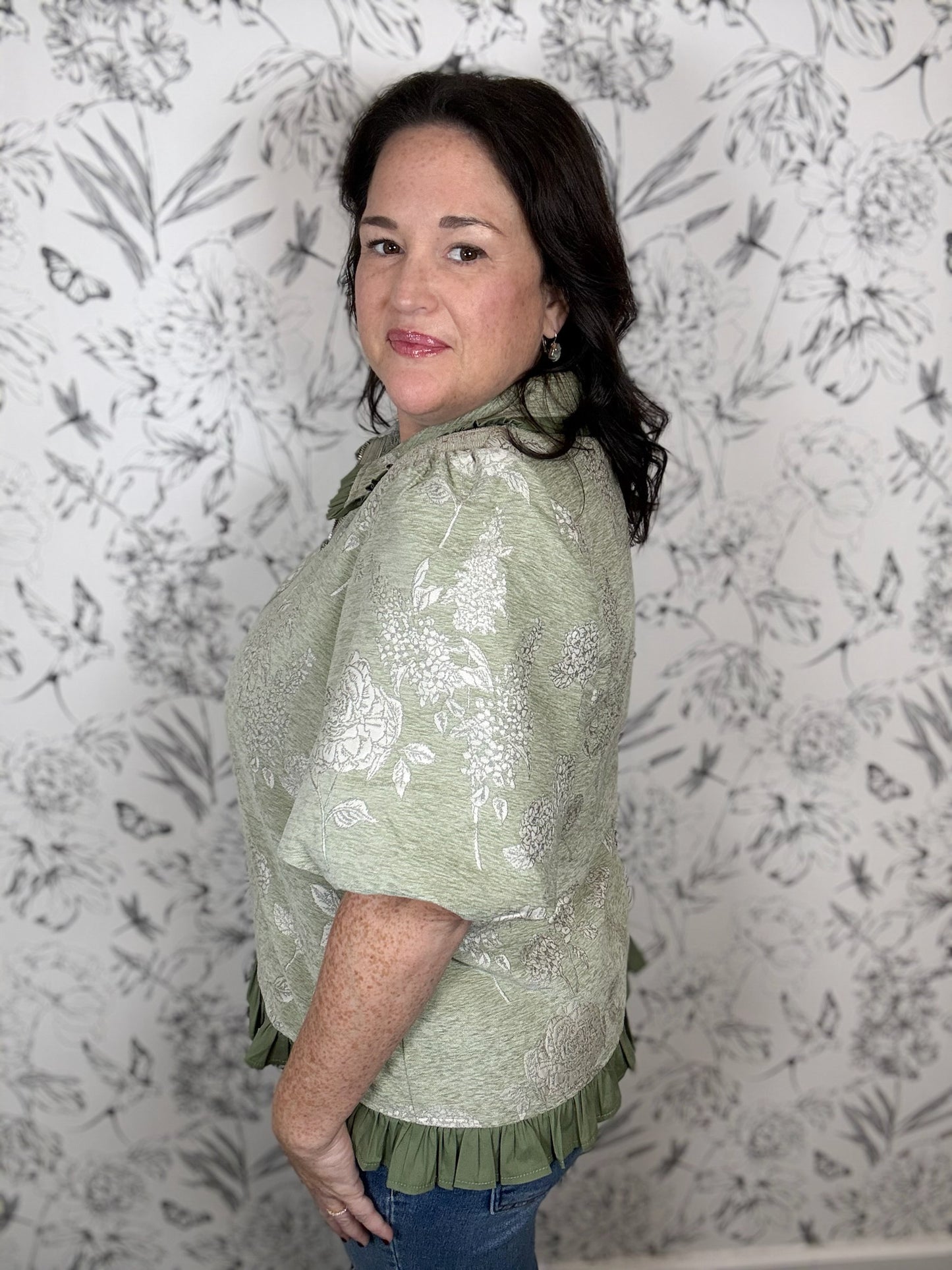 Sweet Sage Floral Half Zip