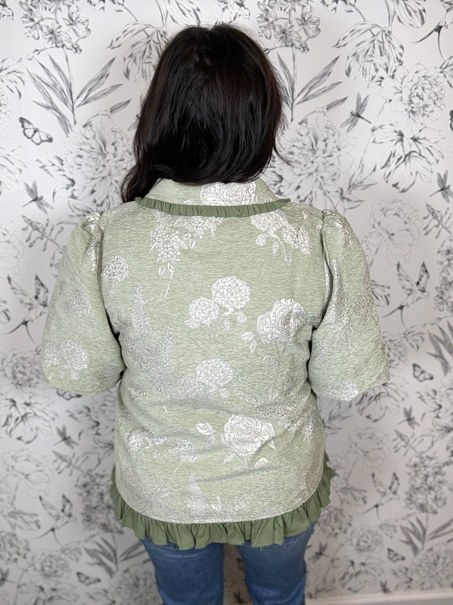 Sweet Sage Floral Half Zip