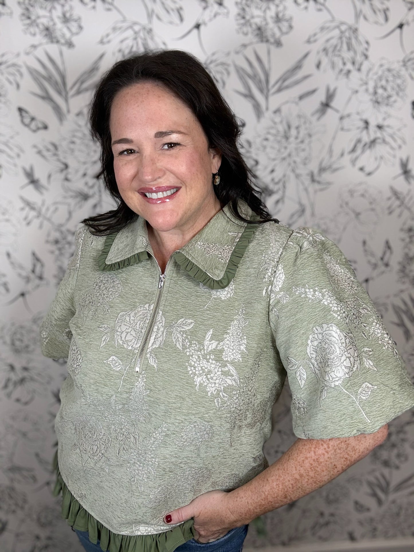 Sweet Sage Floral Half Zip