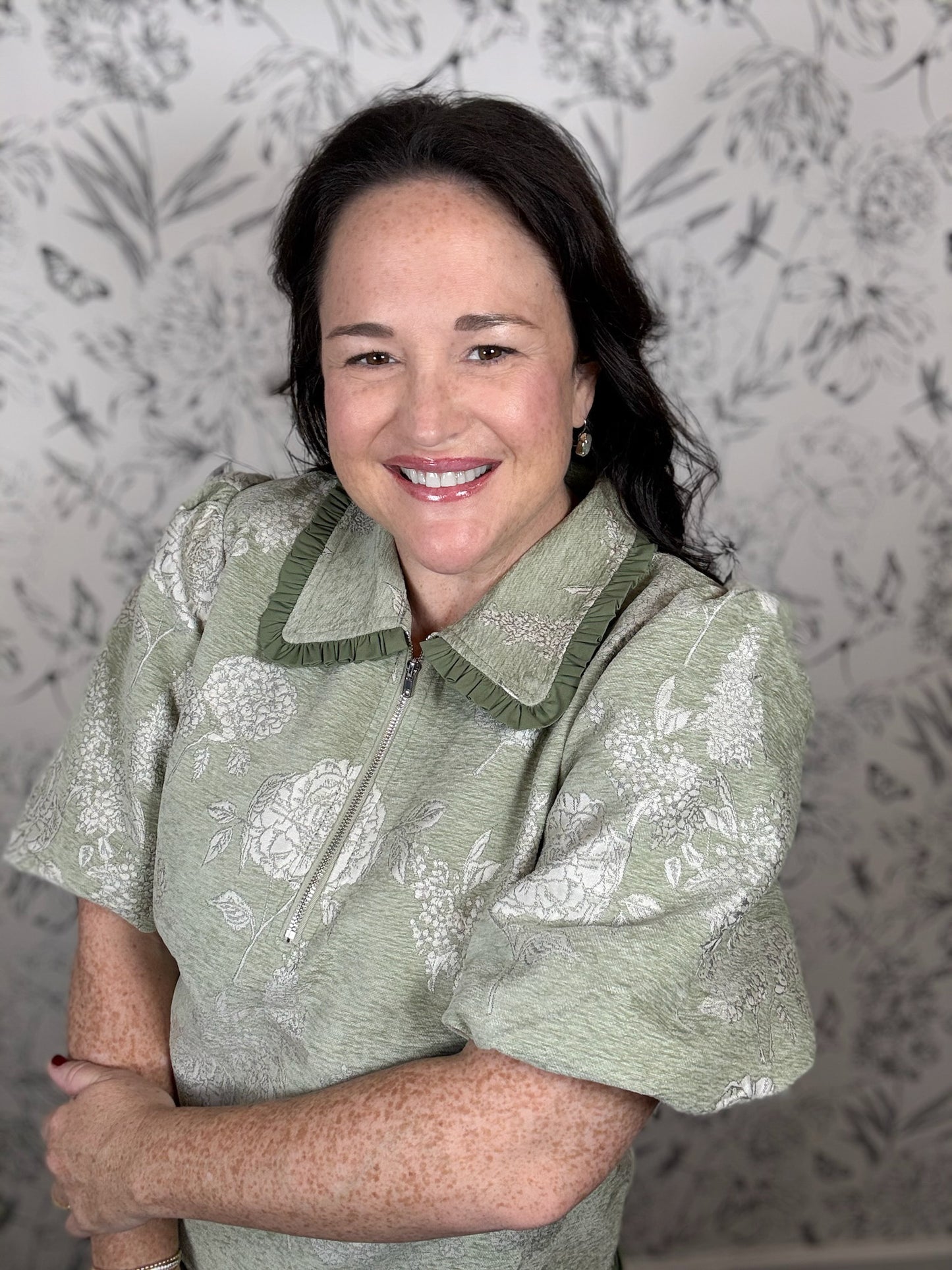 Sweet Sage Floral Half Zip