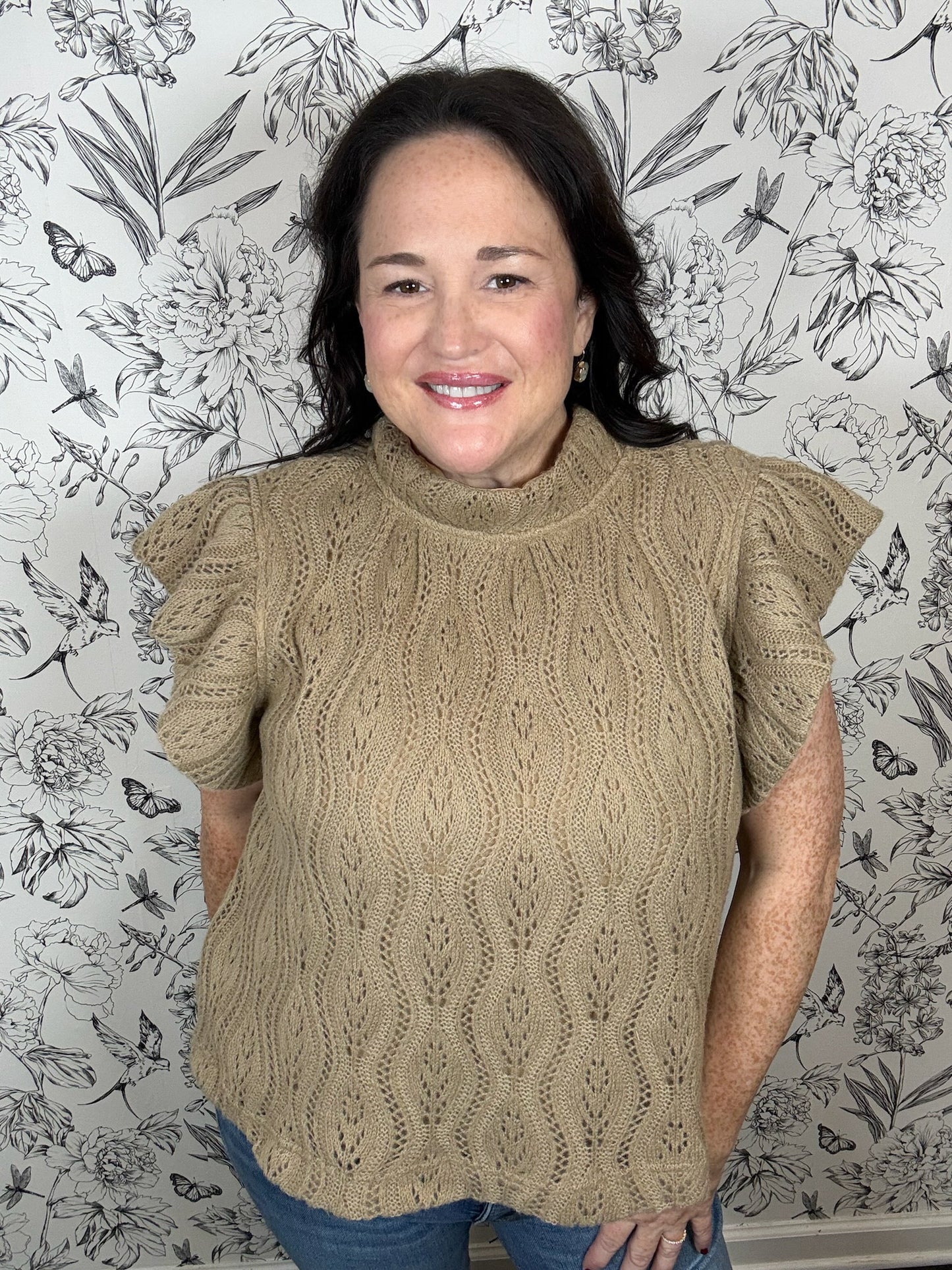 tan crochet blouse VOY