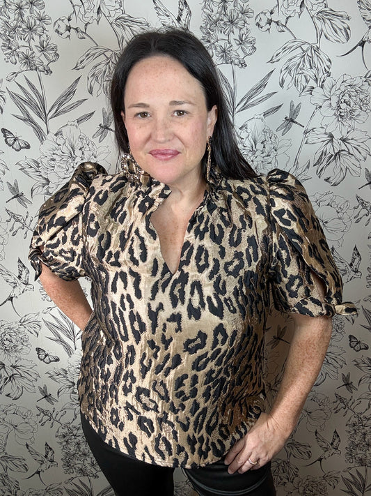 brocade cheetah blouse THML